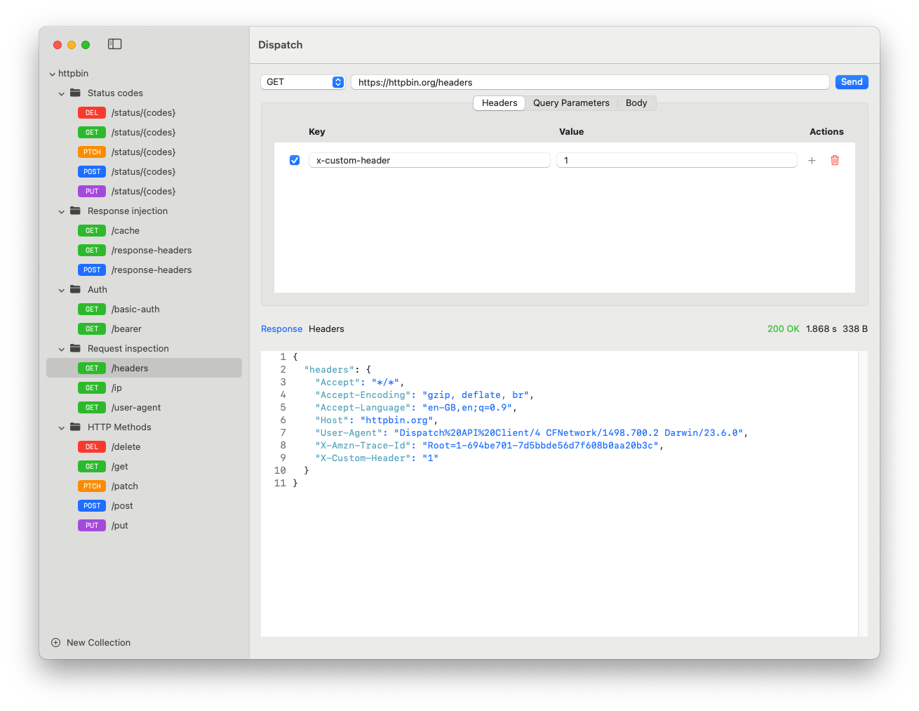 Close up of Dispatch showing JSON data structure